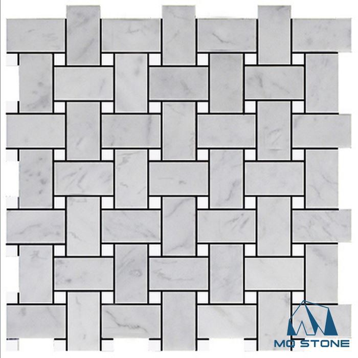 white carrara basketweave mosaics tiles