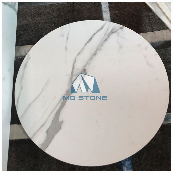Round Statuario White Sintered Stone Table Tops